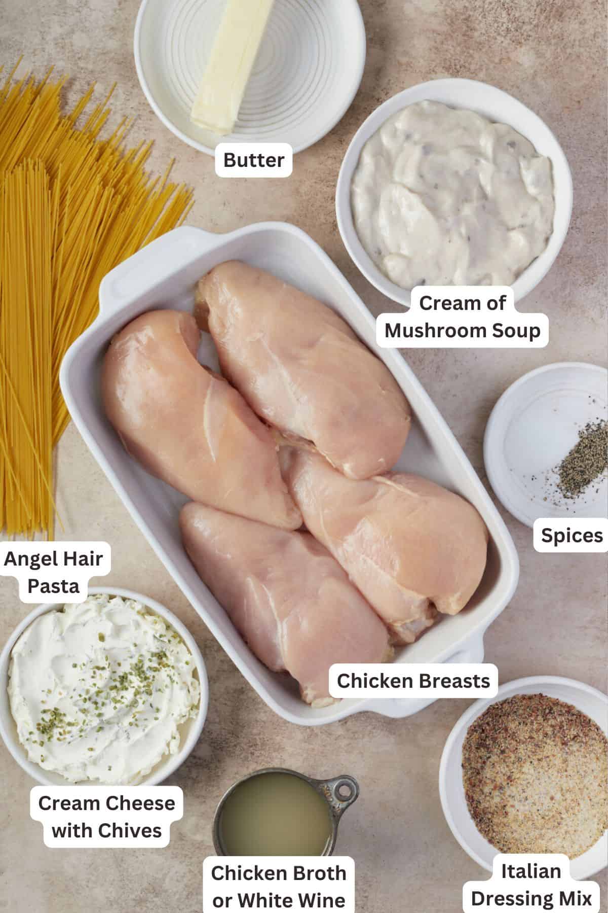 Ingredients for Creamy Angel Chicken Pasta.