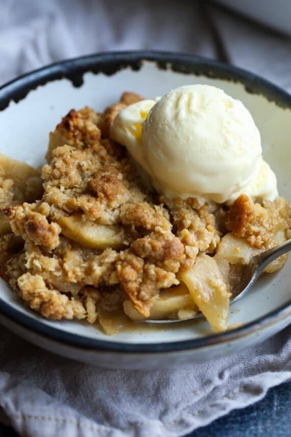 Apple Crisp Recipe with Crumb Topping and Ice Cream