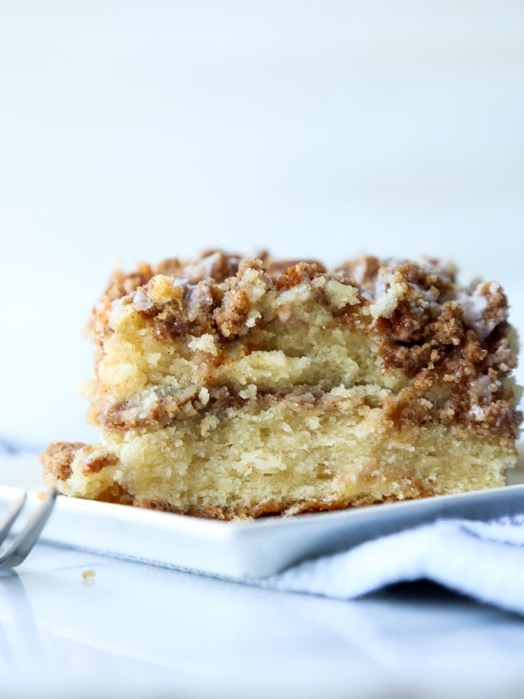 Coffee Cake with a cinnamon sugar layer baked inside and crumb topping