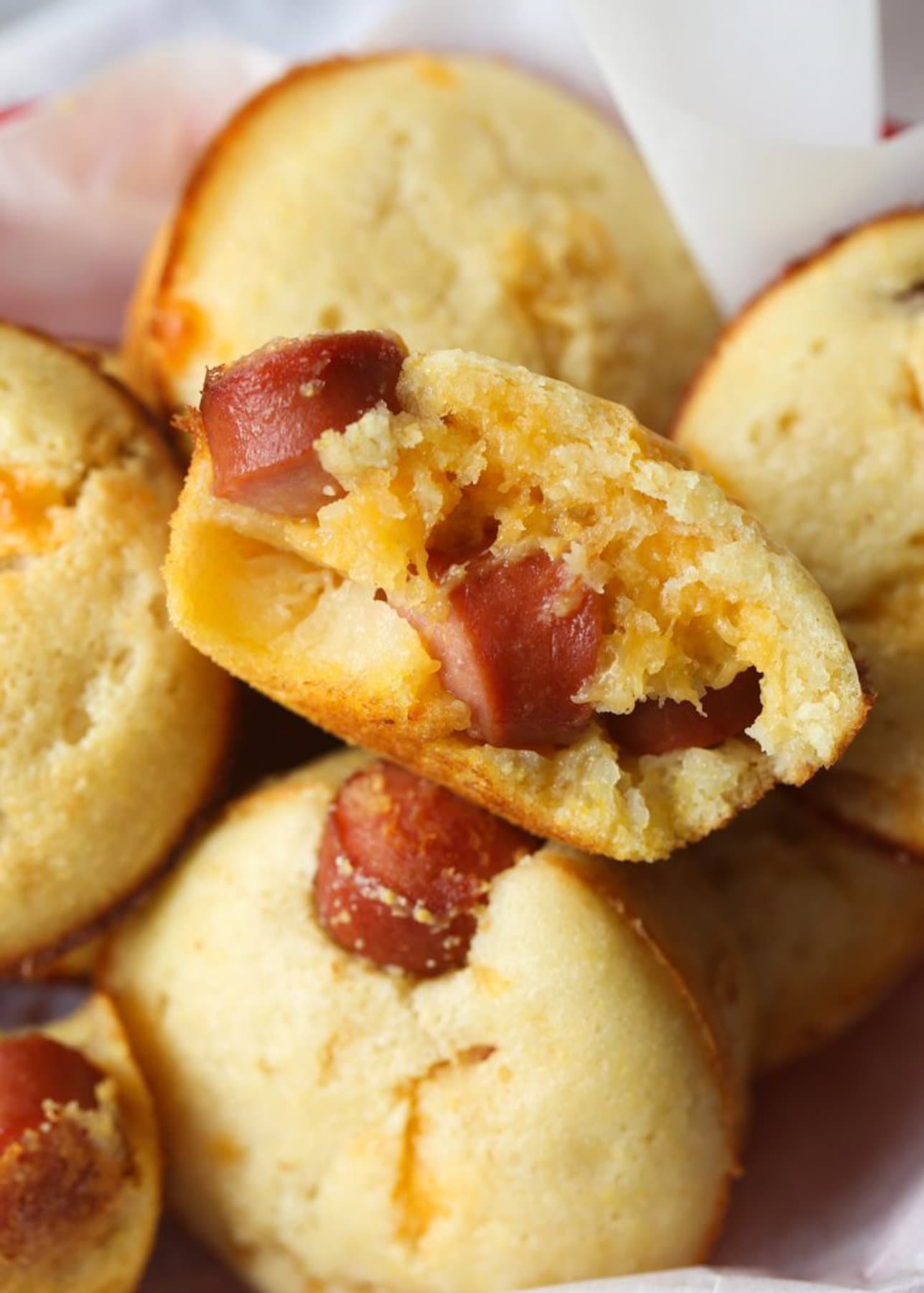 Corn Dog Muffins in a basket