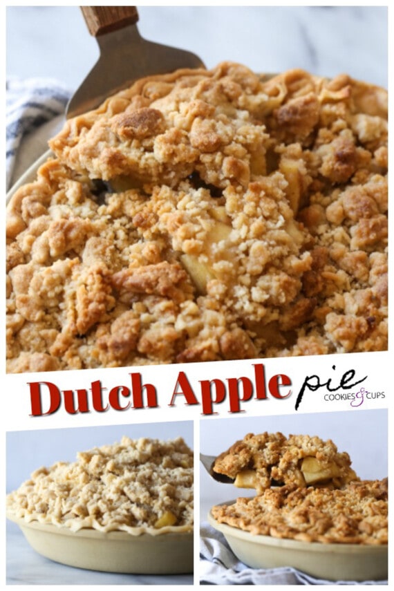 Pinterest graphics with photos of Dutch apple pie