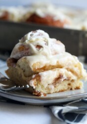 Bakery Style Cinnamon Rolls topped with buttercream frosting