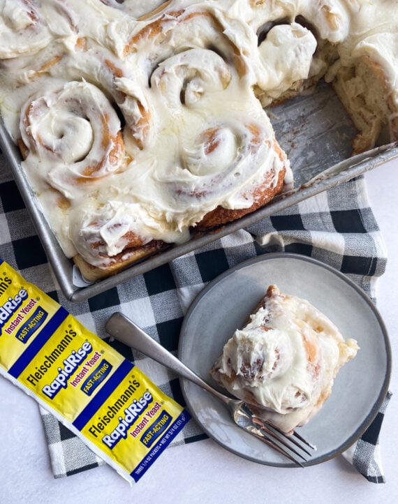 Cinnamon Buns baked in a 9x13 with instant yeast