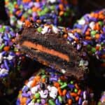 Chocolate Sprinkle Halloween Cookies with an Oreos cookie baked inside