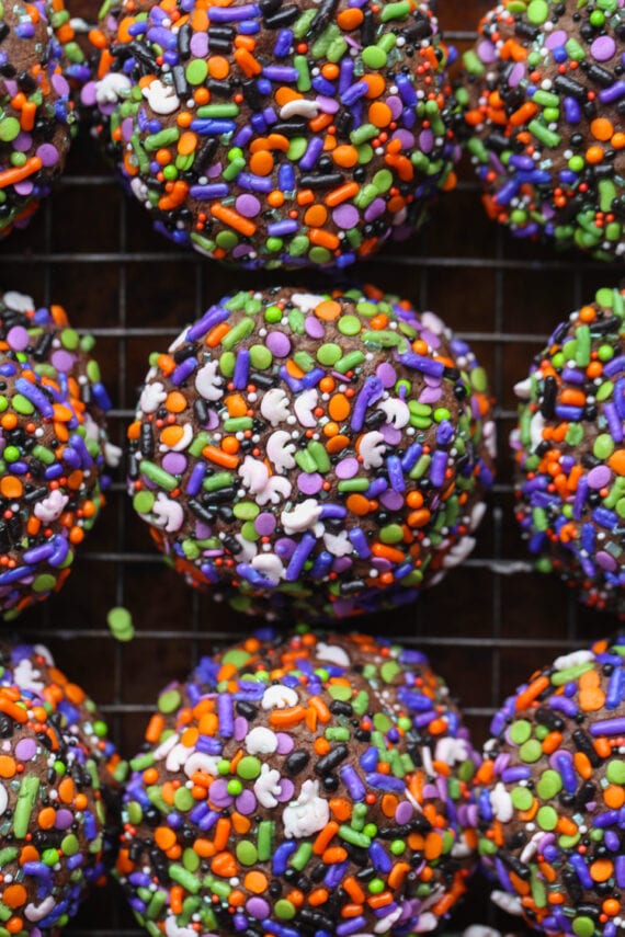 Chocolate cookies covered in Halloween Sprinkles make adorable Halloween Cookies