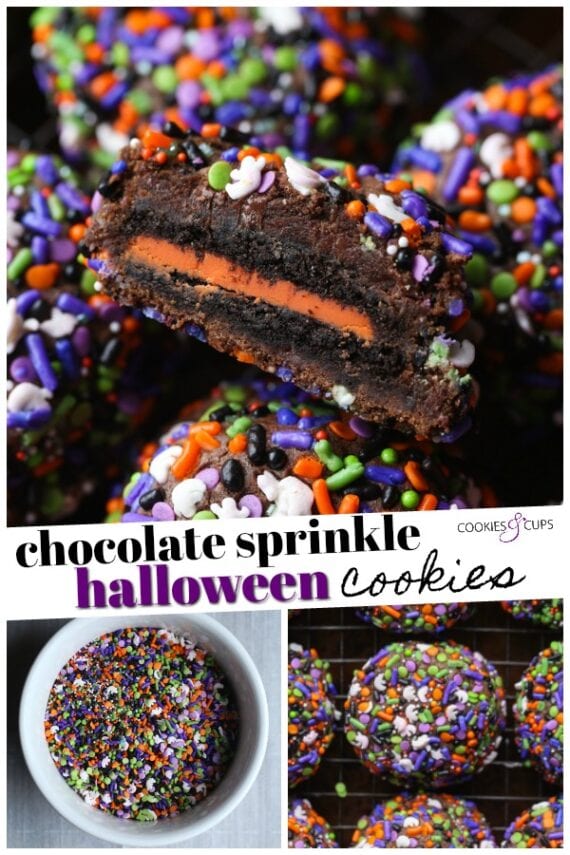 Chocolate Halloween Sprinkle Cookies Stuffed with an Oreo