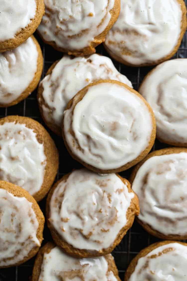 Close-up of a variety of pumpkin molasses cookies.