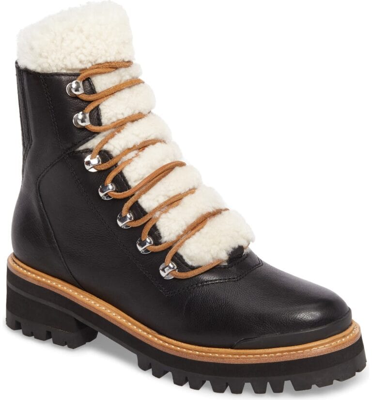 izzie genuine shearling lace up boot marc fisher ltd