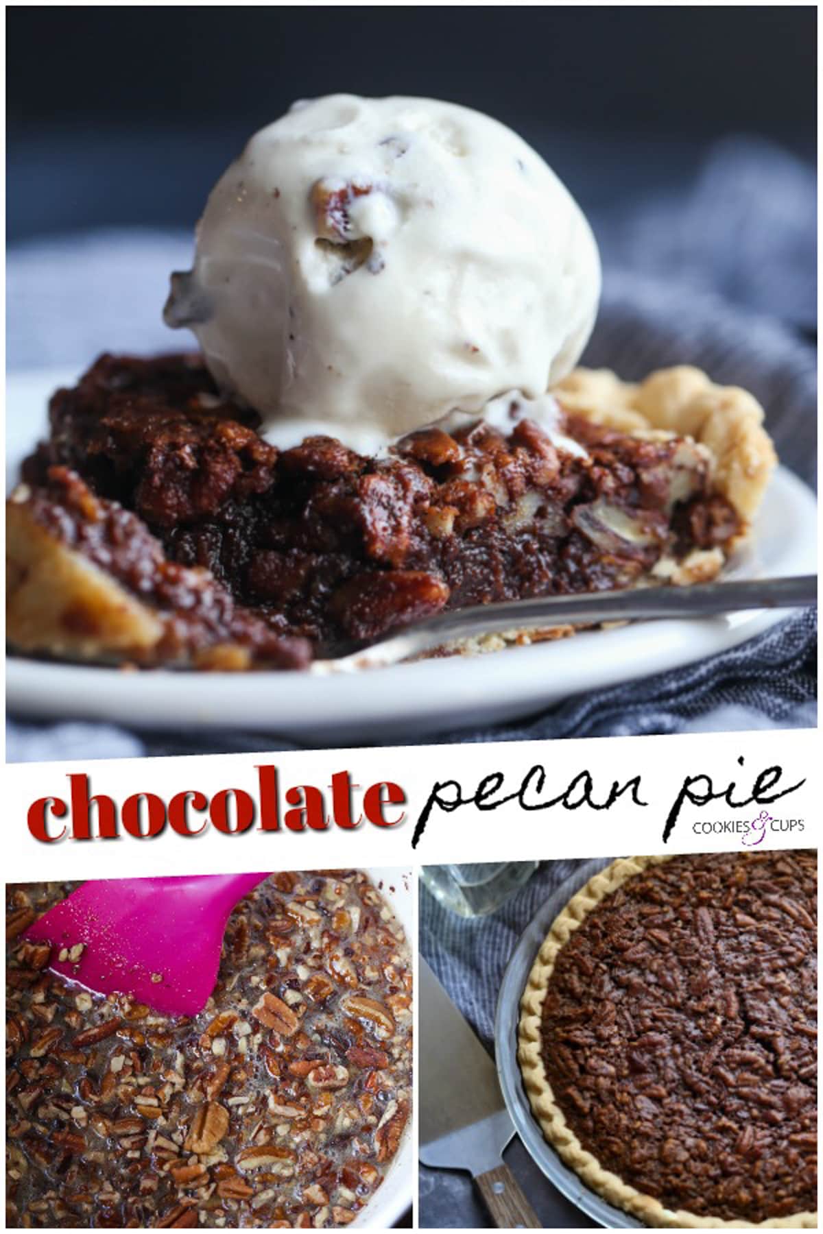 Chocolate Pecan Pie Image collage for Pinterest