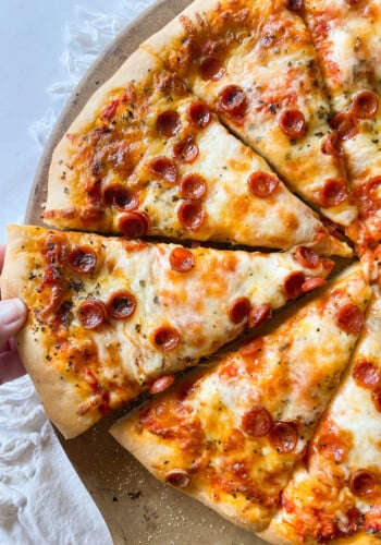 Pepperoni Pizza showing cheese pull