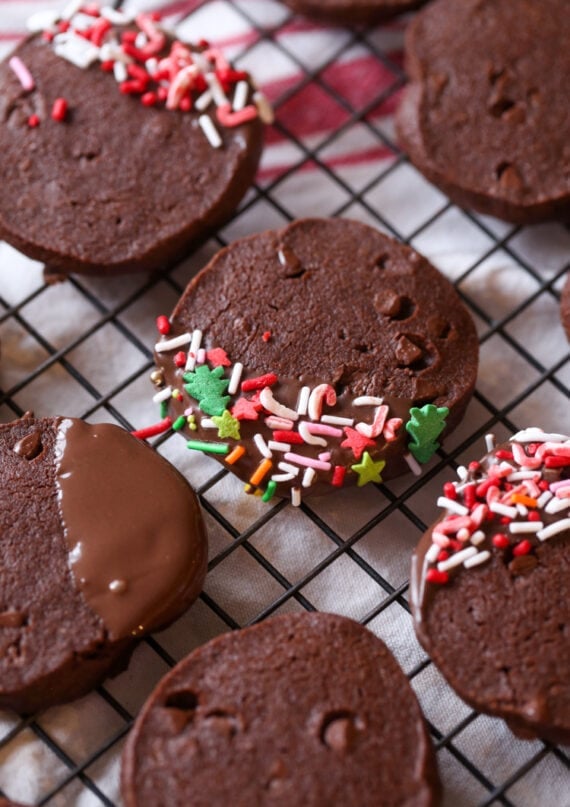 Chocolate Shortbread Dipped in chocolate and sprinkles