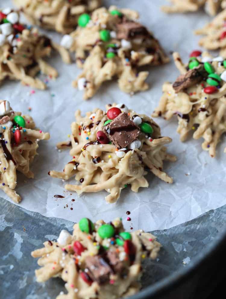 Buddy the Elf Cookies arranged on a plate lined with parchment paper.