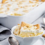 No bake banana pudding in a dish.