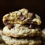 Lactation Cookies stacked with chocolate chips