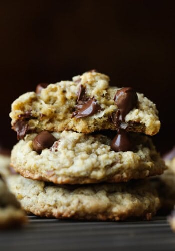 Lactation Cookies stacked with chocolate chips
