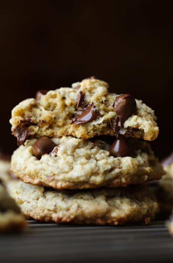 Lactation Cookies stacked with chocolate chips
