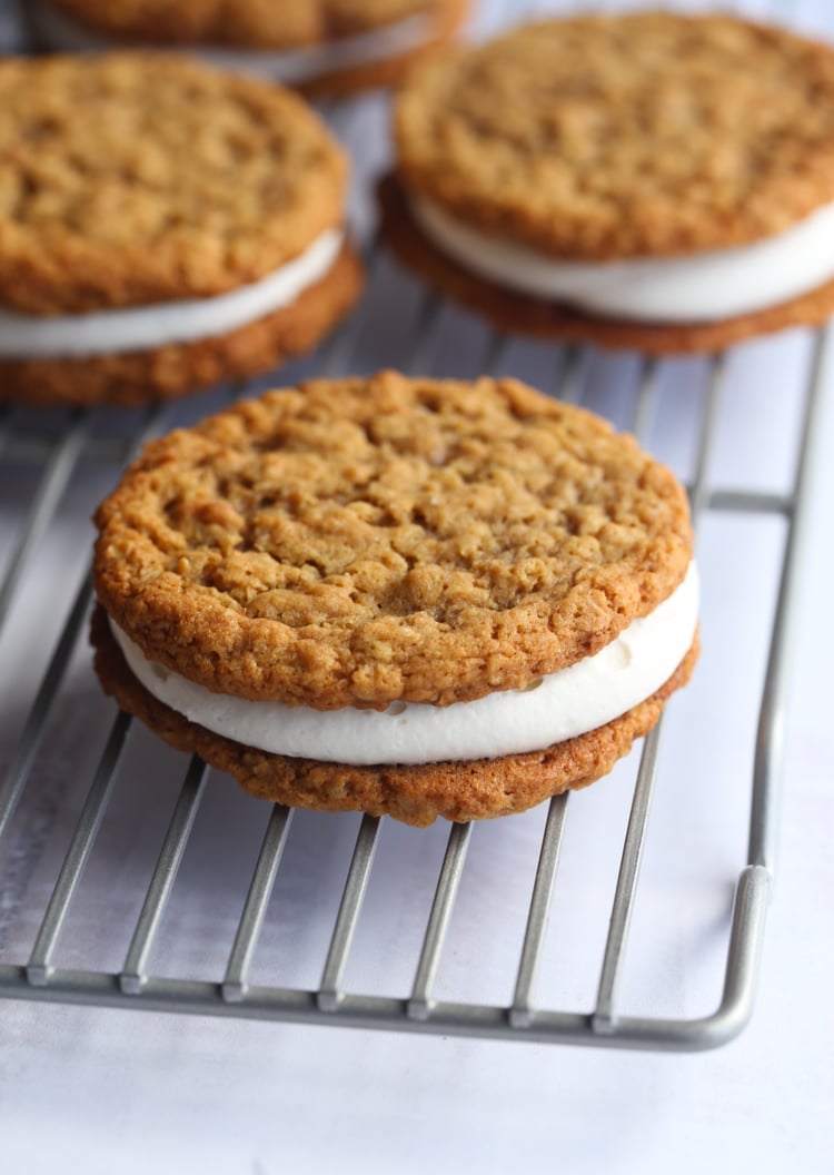 Oatmeal Sandwich Cookies filled with marshmallow buttercream