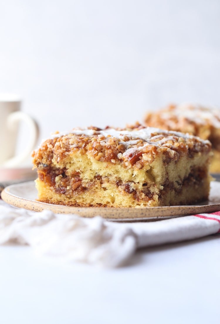 Pecan Sour Cream Coffee Cake on a plate