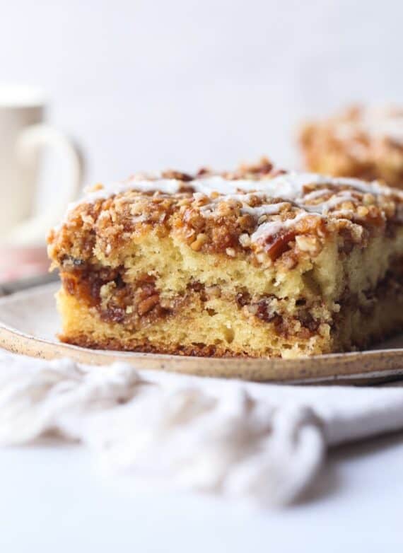Slice of Pecan Coffee Cake with icing