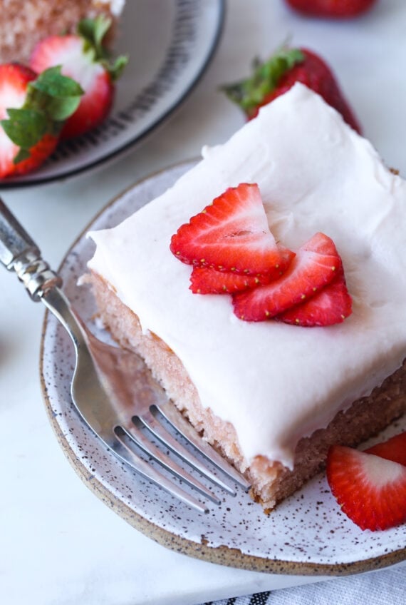 Homemade Strawberry Cake with strawberry cream cheese frosting