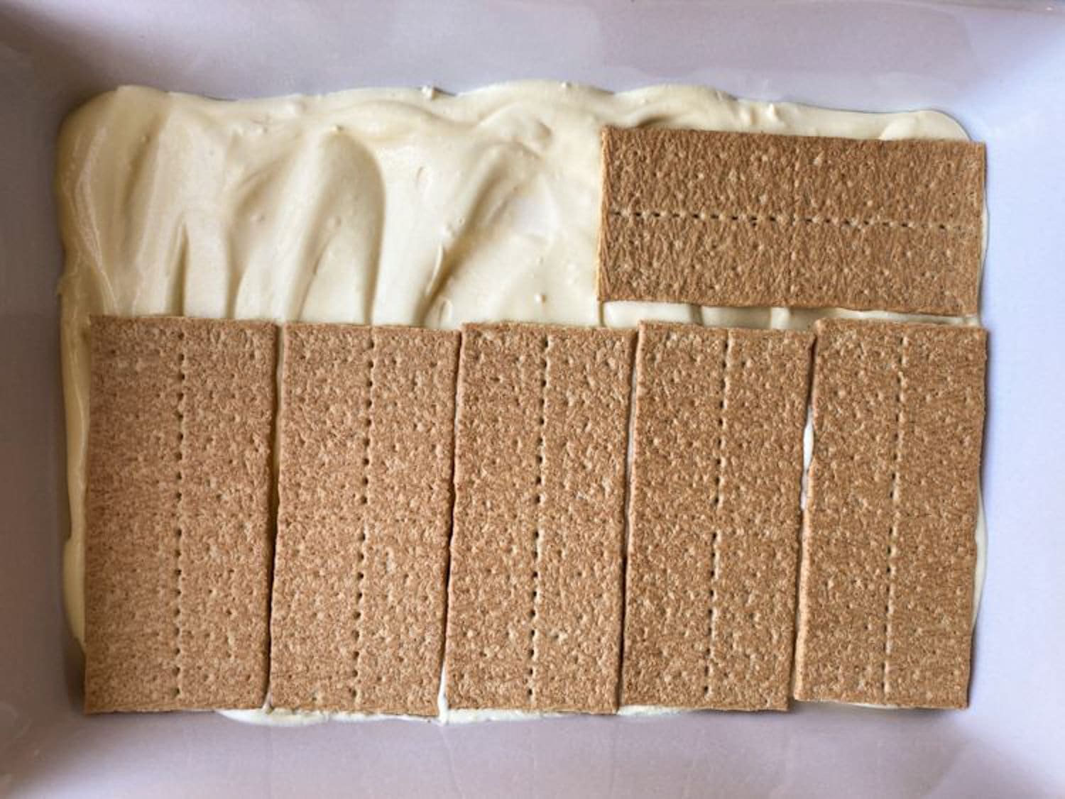 Second row of graham crackers laid out