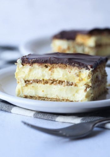 Eclair Cake served on a plate to eat