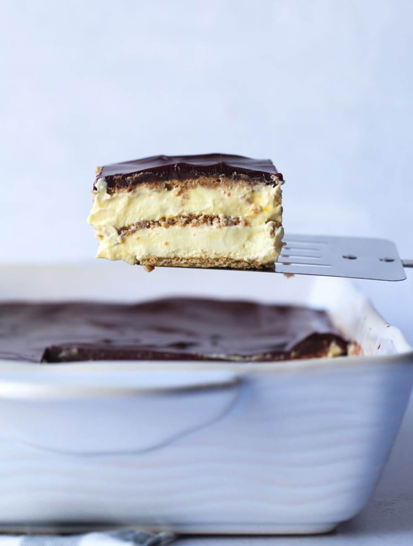 Eclair cake served for dessert