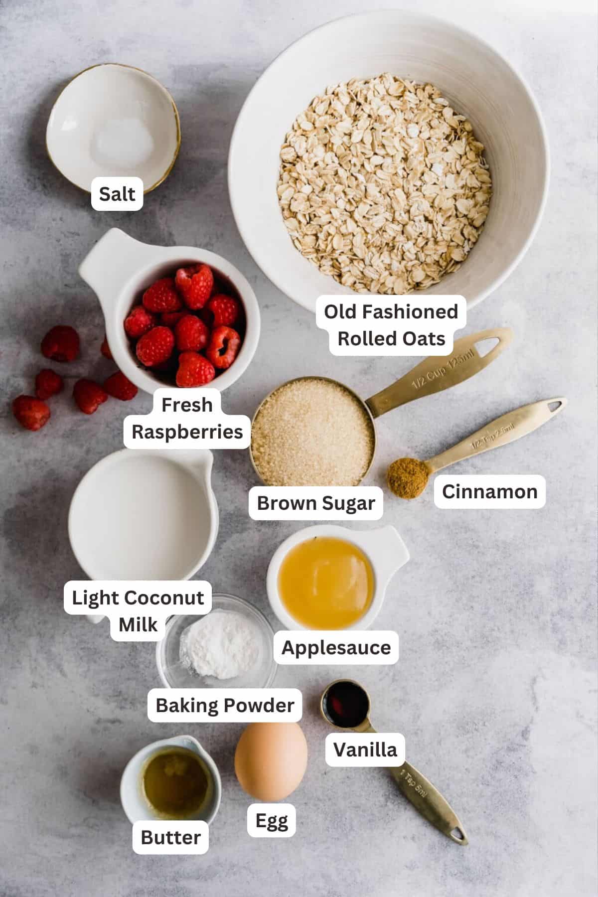 Ingredients for Raspberry Baked Oatmeal.