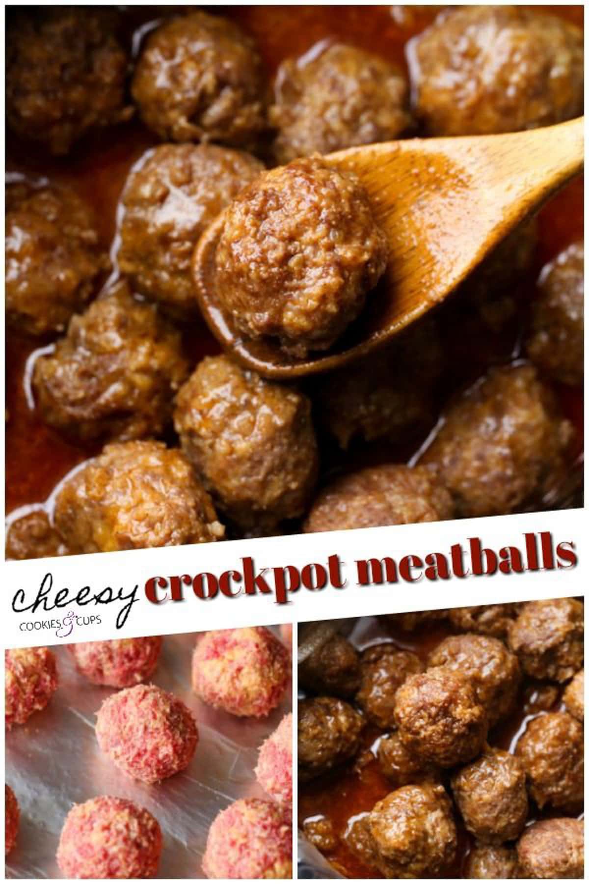 Cheesy Crockpot Meatball Pinterest Collage