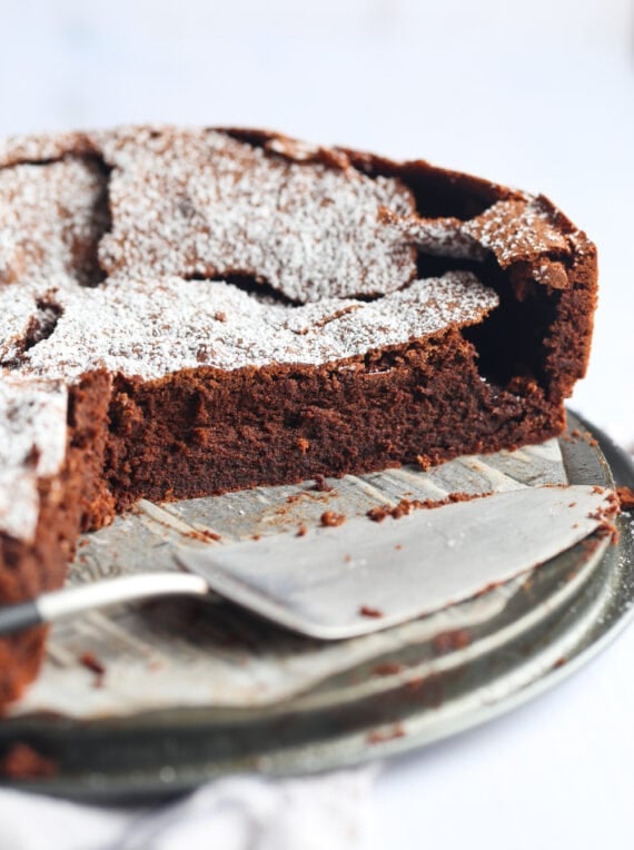 Chocolate Cake sliced on a springform pan