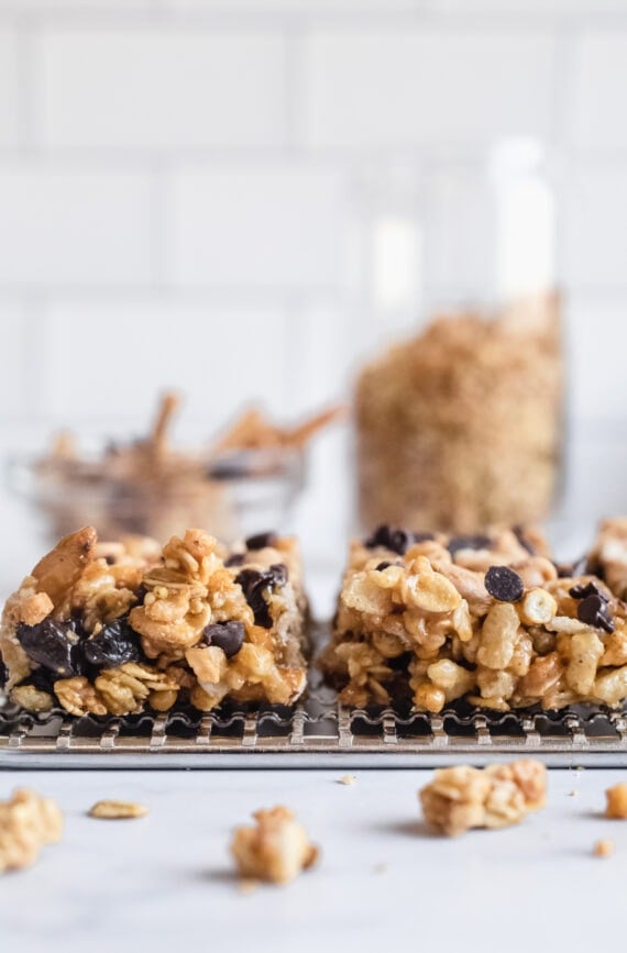 No Bake Granola Bars on a rack