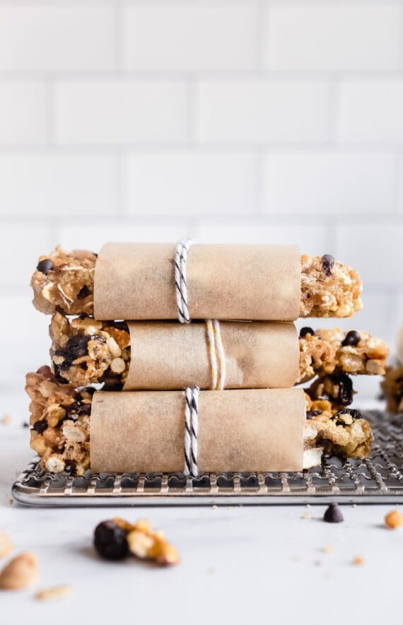 Granola Bars Stacked wrapped in parchment paper