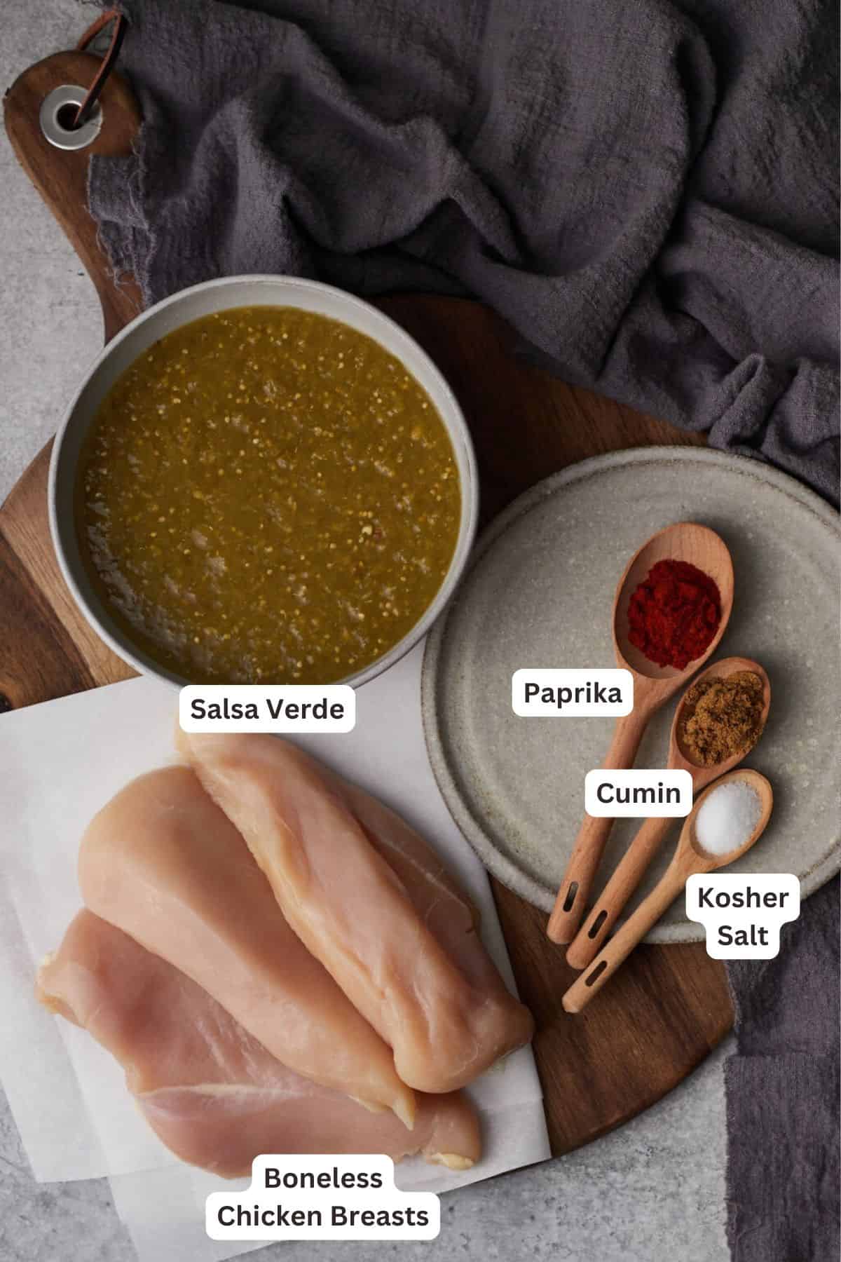 Ingredients for Instant Pot Salsa Verde Chicken.
