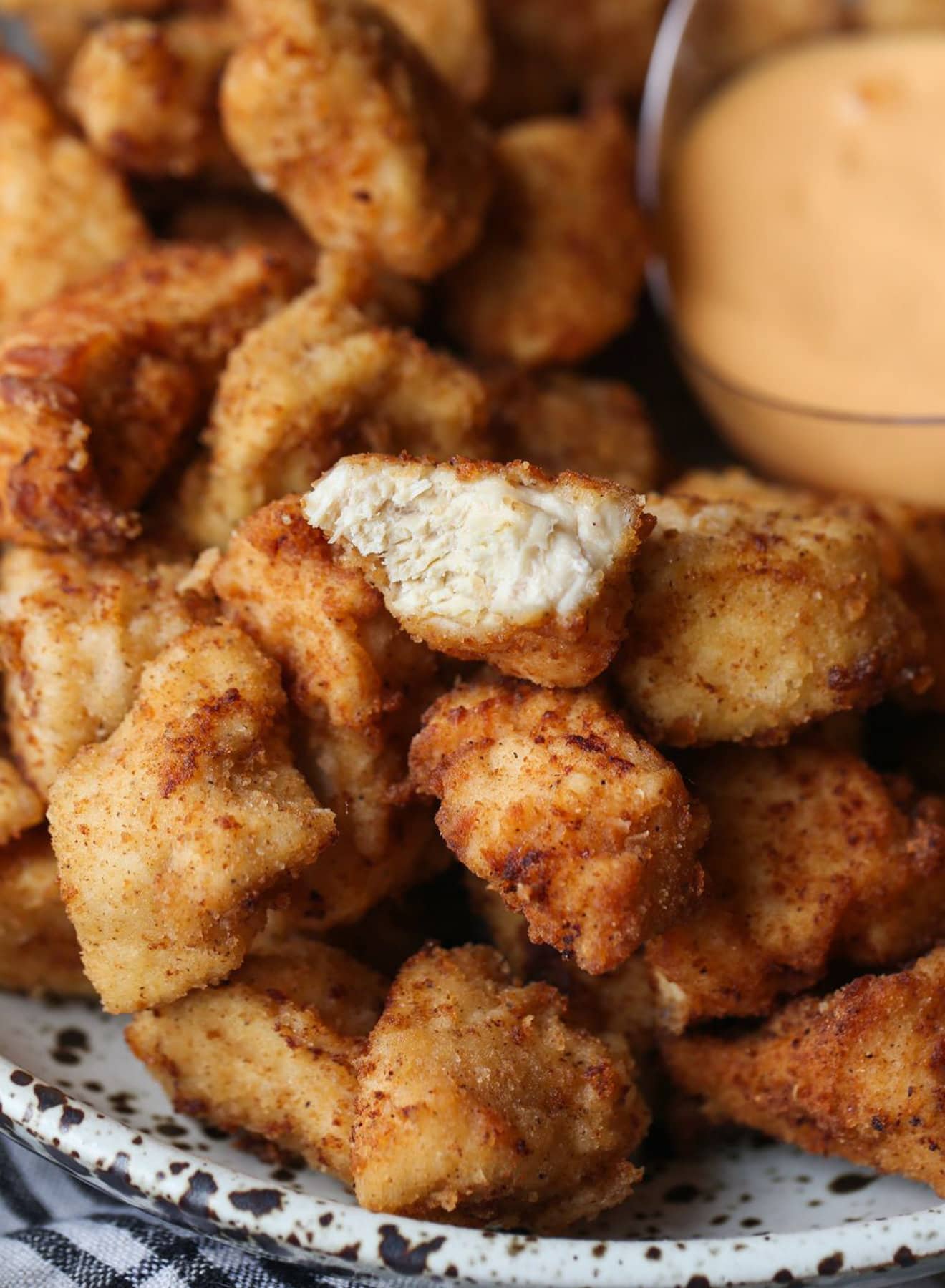 Chicken Nugget in half showing moist chicken