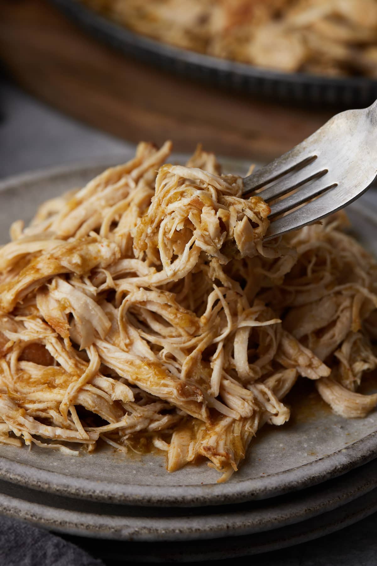 A forkful of Salsa Verde Chicken.