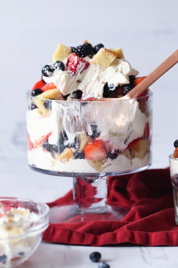 Pound Cake Trifle with a serving spoon