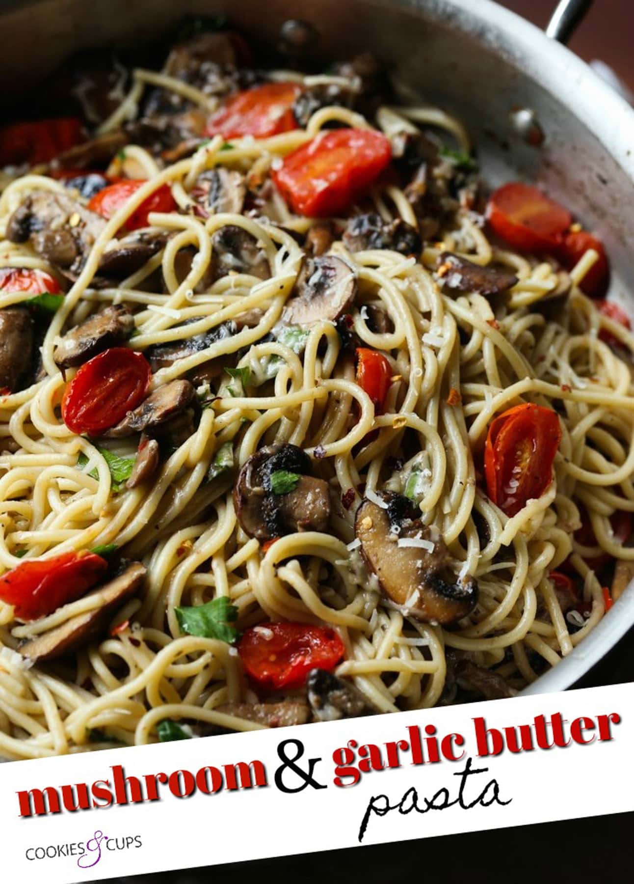 Mushroom and Garlic butter pasta Pinterest collage.