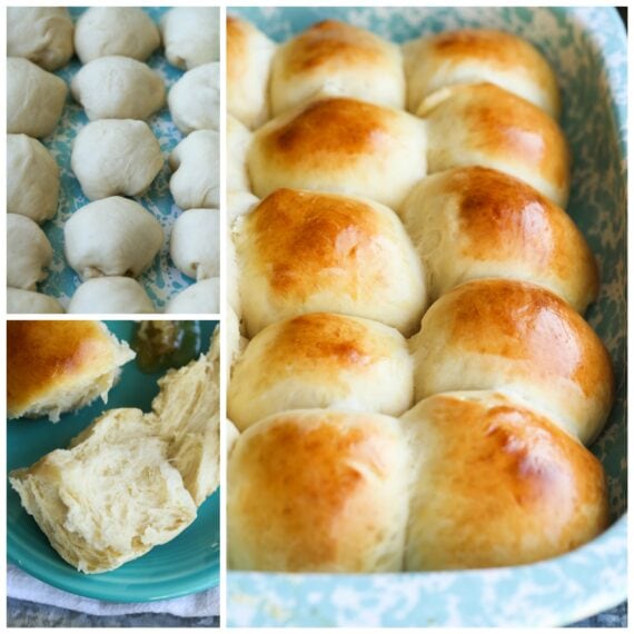 A collage showing the stages of baking Hawaiian rolls