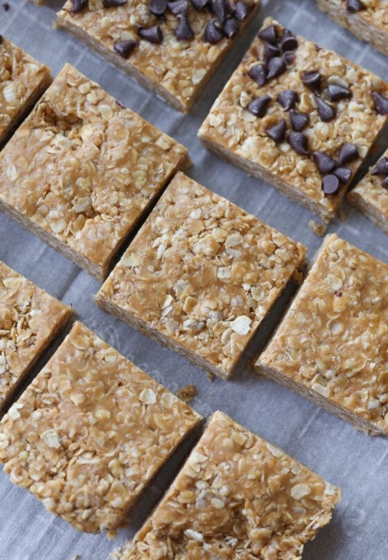 3 ingredient no bake peanut butter oat squares cookies and cups