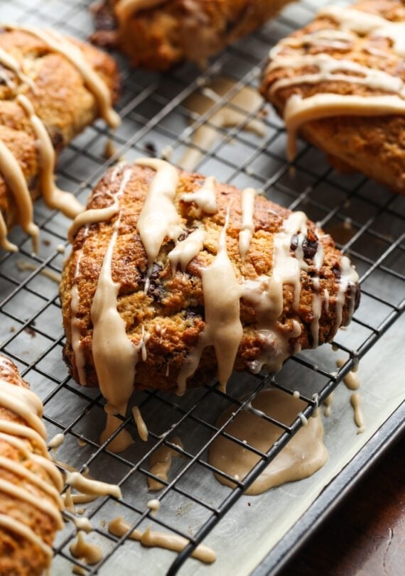 Banana Scone on a cooling rack with icing