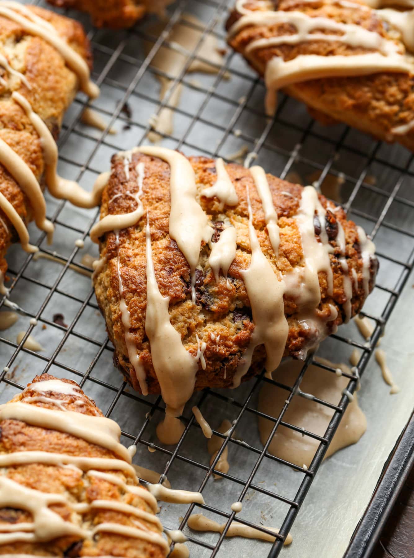Banana Scone on a cooling rack with icing