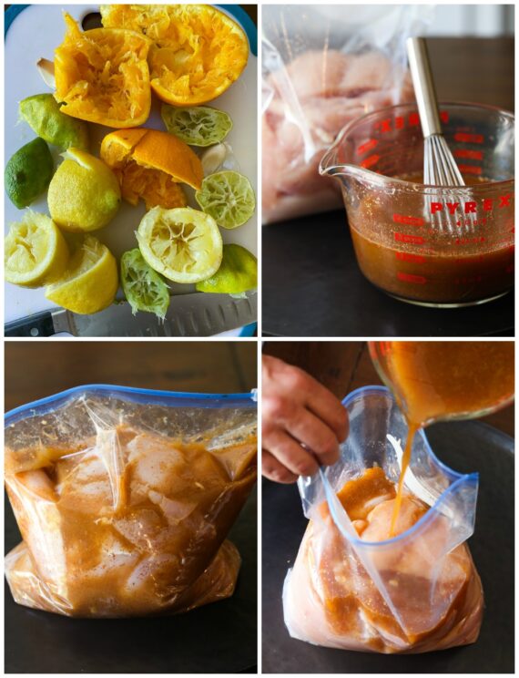 Collage of pictures showing how to make tequila lime chicken