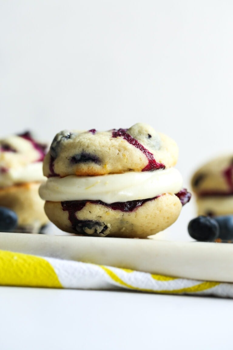 Lemon blueberry whoopie pie served on a plate