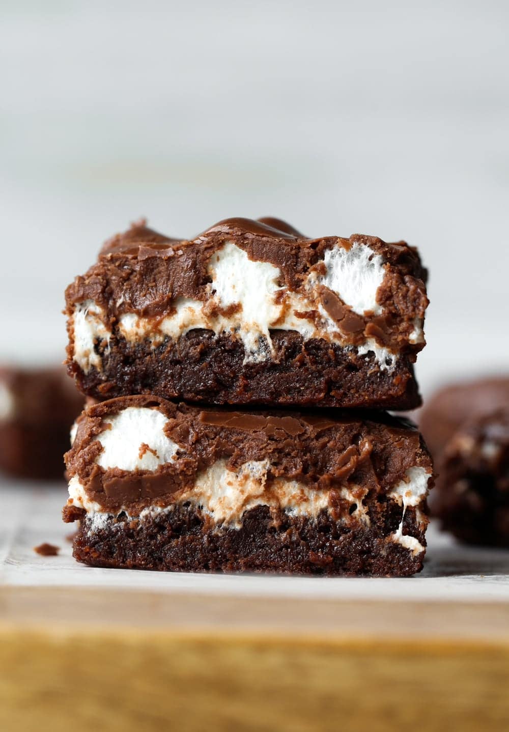A Stack of two Indulgent Marshmallow Brownies