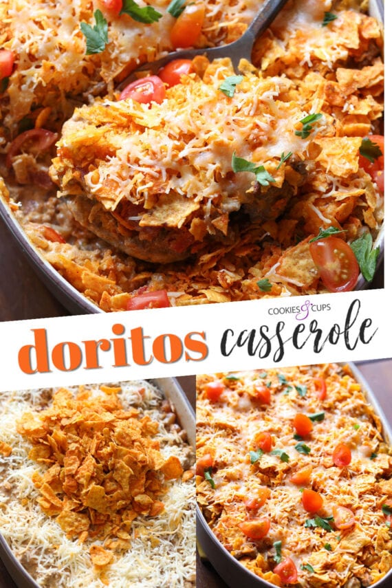 A Dorito Casserole Before and After Baking