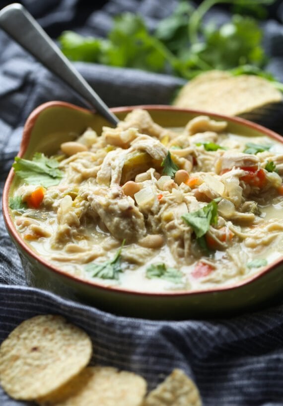 crock pot white chicken chili in a bowl