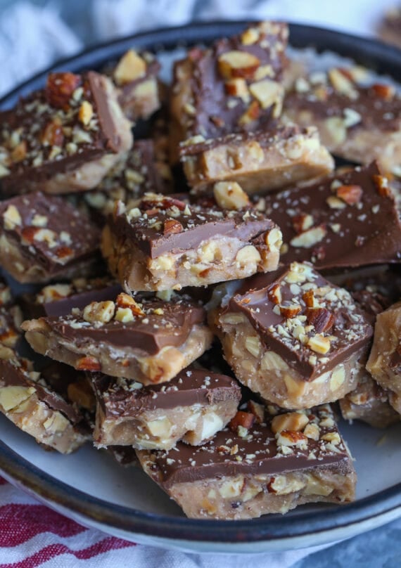 Pieces of English Toffee on a Plate
