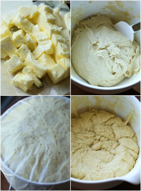 Cubed Butter and Rising Dough for Brioche Bread