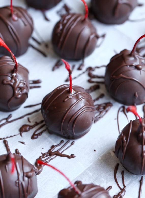 Fresh Cherries Covered in Semi-Sweet Chocolate