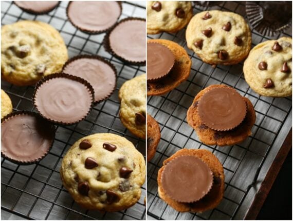 Collage making cookie sandwiches with peanut butter cups